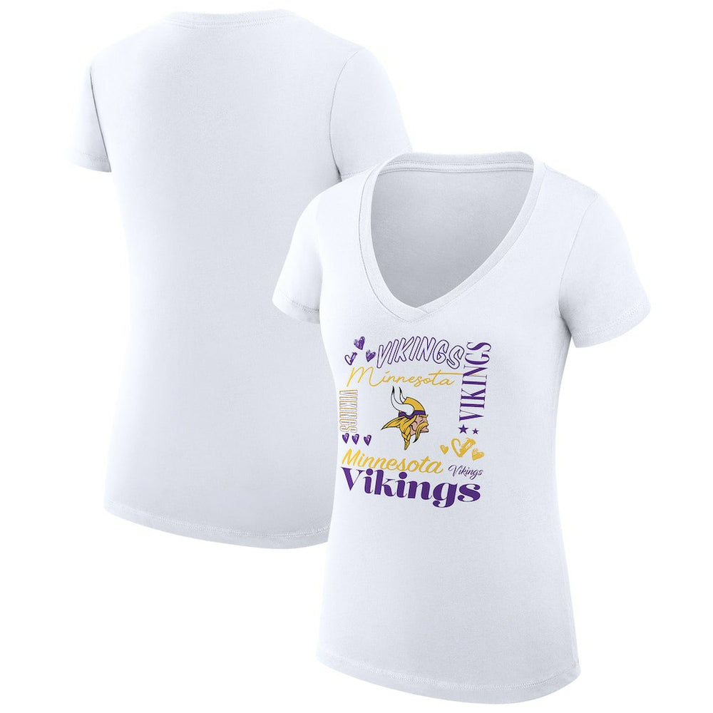 Minnesota Vikings G-III 4Her by Carl Banks Women's Super-Slim Fit Lightweight Collage Team V-Neck T-Shirt - White T-shirts