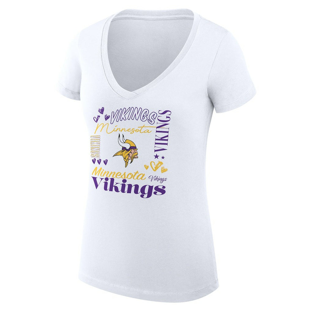 Minnesota Vikings G-III 4Her by Carl Banks Women's Super-Slim Fit Lightweight Collage Team V-Neck T-Shirt - White T-shirts