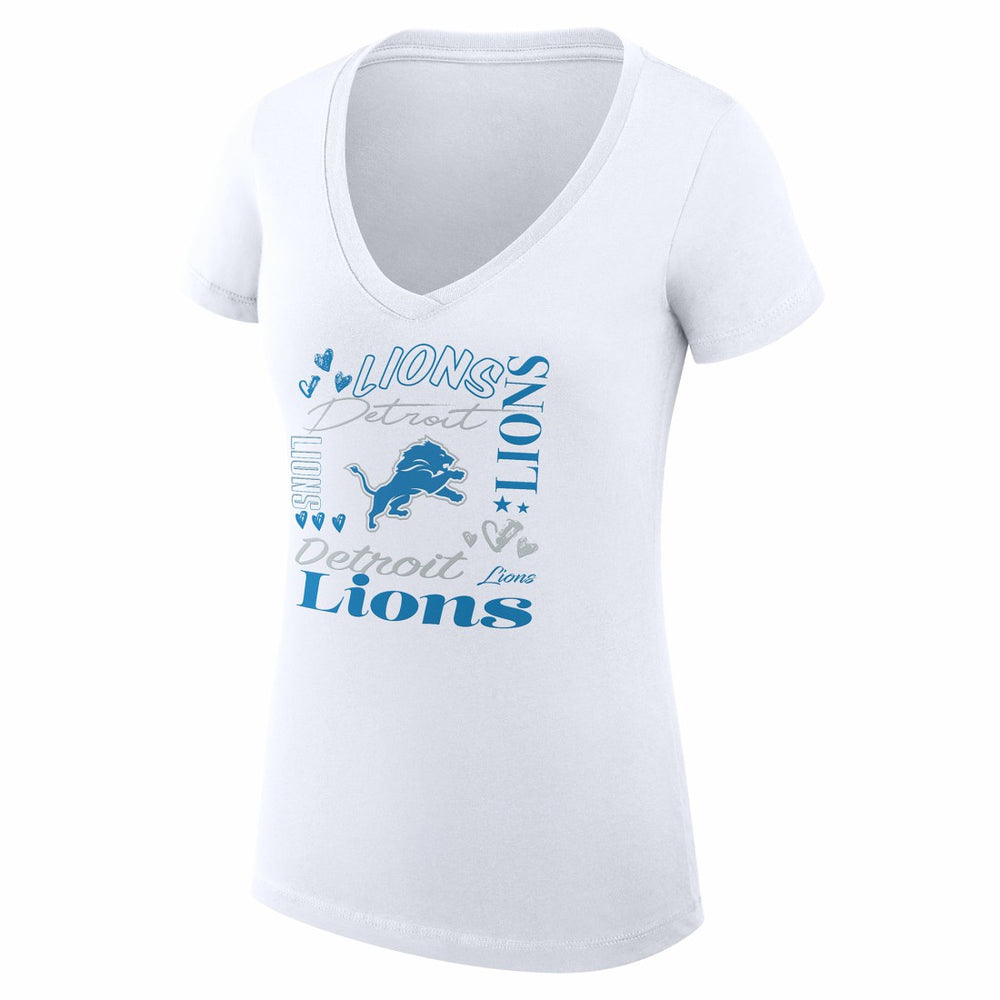 Detroit Lions G-III 4Her by Carl Banks Women's Super-Slim Fit Lightweight Collage Team V-Neck T-Shirt - White T-shirts
