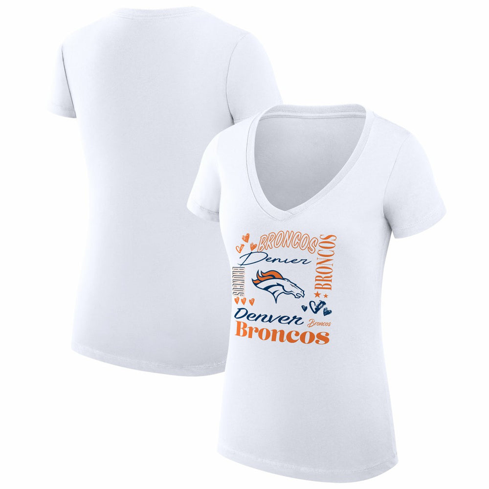 Denver Broncos G-III 4Her by Carl Banks Women's Super-Slim Fit Lightweight Collage Team V-Neck T-Shirt - White T-shirts