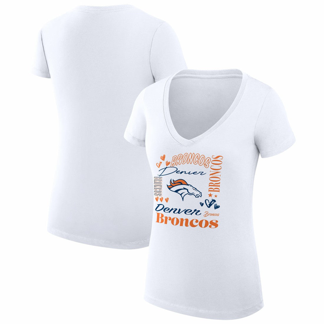 Denver Broncos G-III 4Her by Carl Banks Women's Super-Slim Fit Lightweight Collage Team V-Neck T-Shirt - White T-shirts
