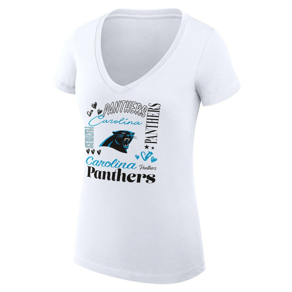 Carolina Panthers G-III 4Her by Carl Banks Women's Super-Slim Fit Lightweight Collage Team V-Neck T-Shirt - White T-shirts