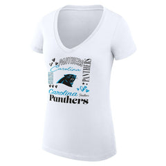 Carolina Panthers G-III 4Her by Carl Banks Women's Super-Slim Fit Lightweight Collage Team V-Neck T-Shirt - White T-shirts