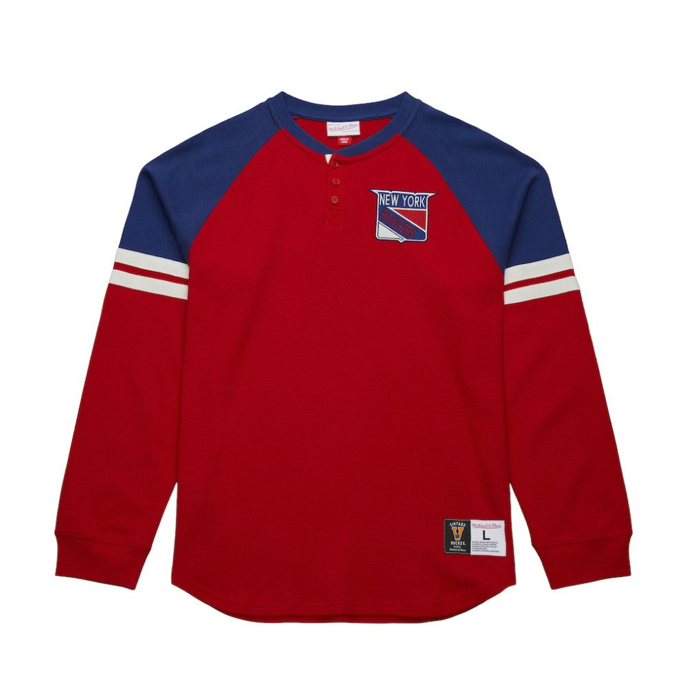 New York Rangers Mitchell & Ness Thermal Henley Long Sleeve T-Shirt - Red | US 202122428