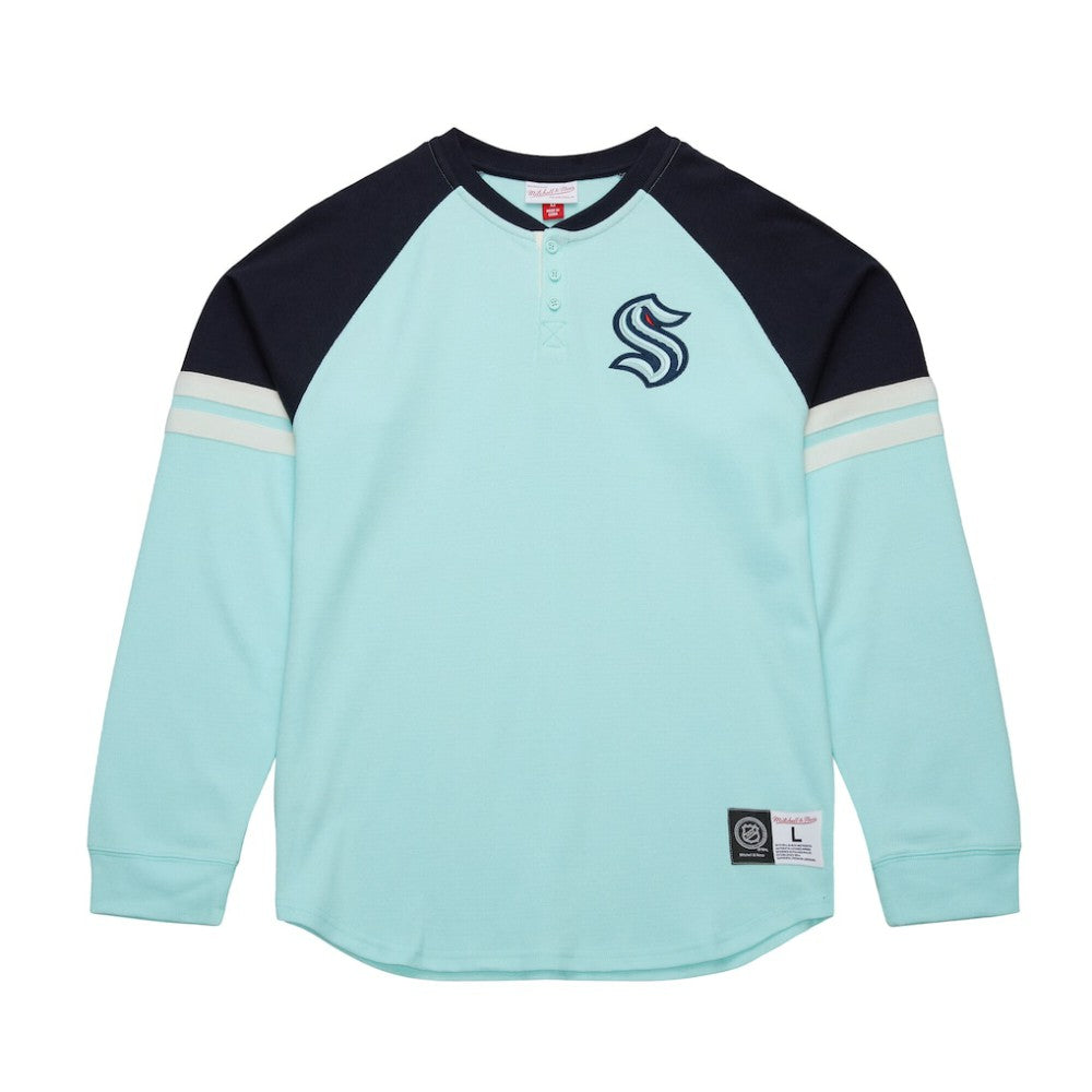 Seattle Kraken Mitchell & Ness Thermal Henley Long Sleeve T-Shirt - Light Blue | US 202122431