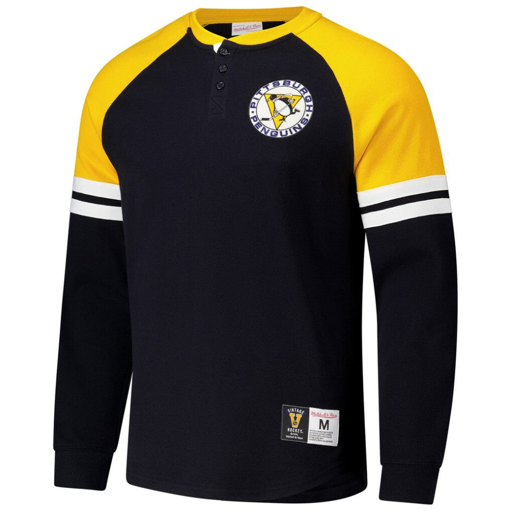 Pittsburgh Penguins Mitchell & Ness Thermal Henley Long Sleeve T-Shirt - Black | US 202122433