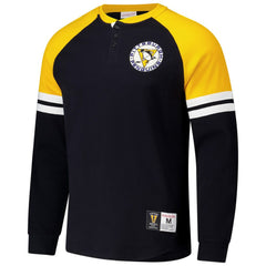 Pittsburgh Penguins Mitchell & Ness Thermal Henley Long Sleeve T-Shirt - Black | US 202122433