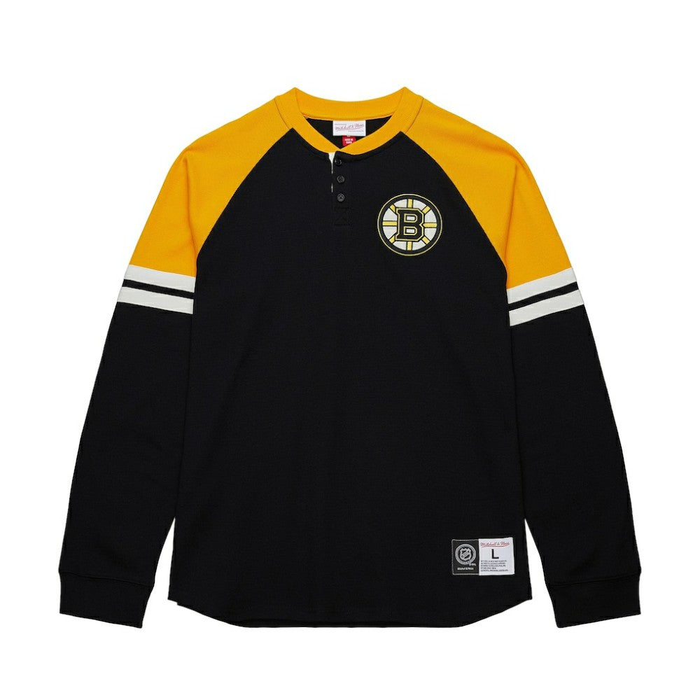 Boston Bruins Mitchell & Ness Thermal Henley Long Sleeve T-Shirt - Black | US 202122434