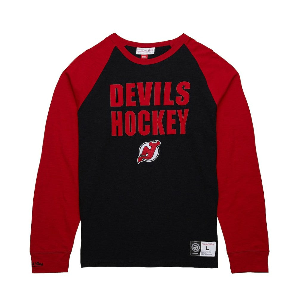 New Jersey Devils Mitchell & Ness Legendary Slub Raglan Long Sleeve T-Shirt - Black/Red | US 202122439