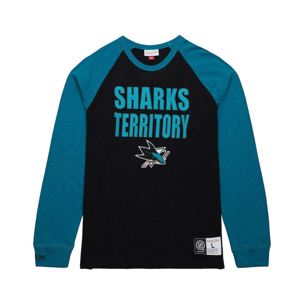 San Jose Sharks Mitchell & Ness Legendary Slub Raglan Long Sleeve T-Shirt - Black/Teal | US 202122440