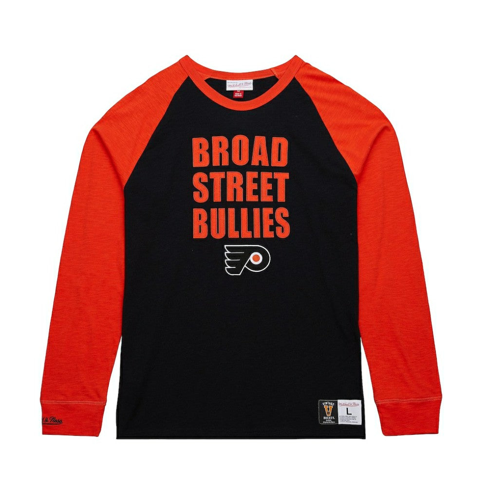 Philadelphia Flyers Mitchell & Ness Legendary Slub Raglan Long Sleeve T-Shirt - Black/Orange | US 202122442