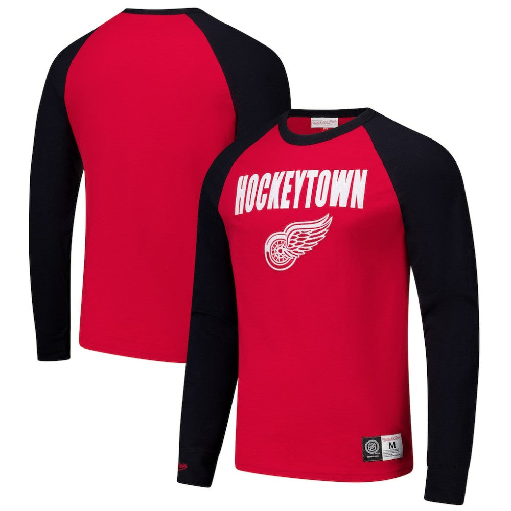 Detroit Red Wings Mitchell & Ness Legendary Slub Raglan Long Sleeve T-Shirt - Red/Black | US 202122443