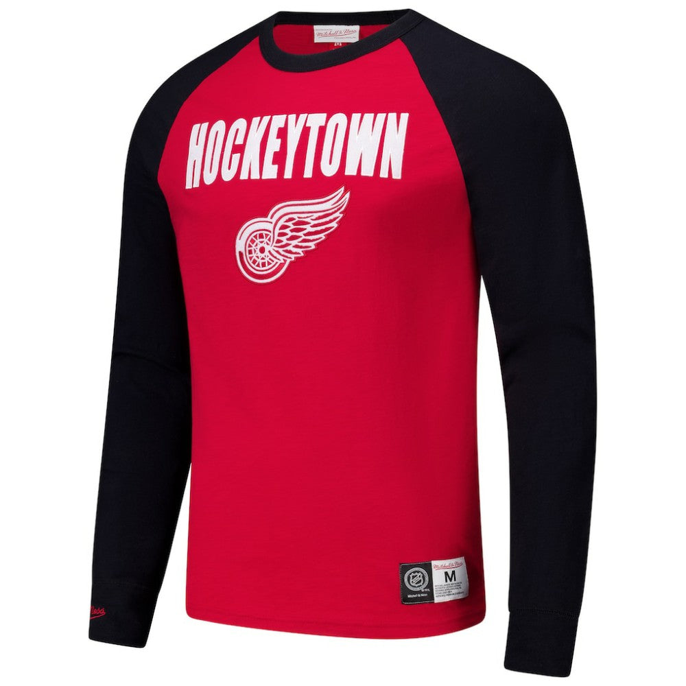 Detroit Red Wings Mitchell & Ness Legendary Slub Raglan Long Sleeve T-Shirt - Red/Black | US 202122443
