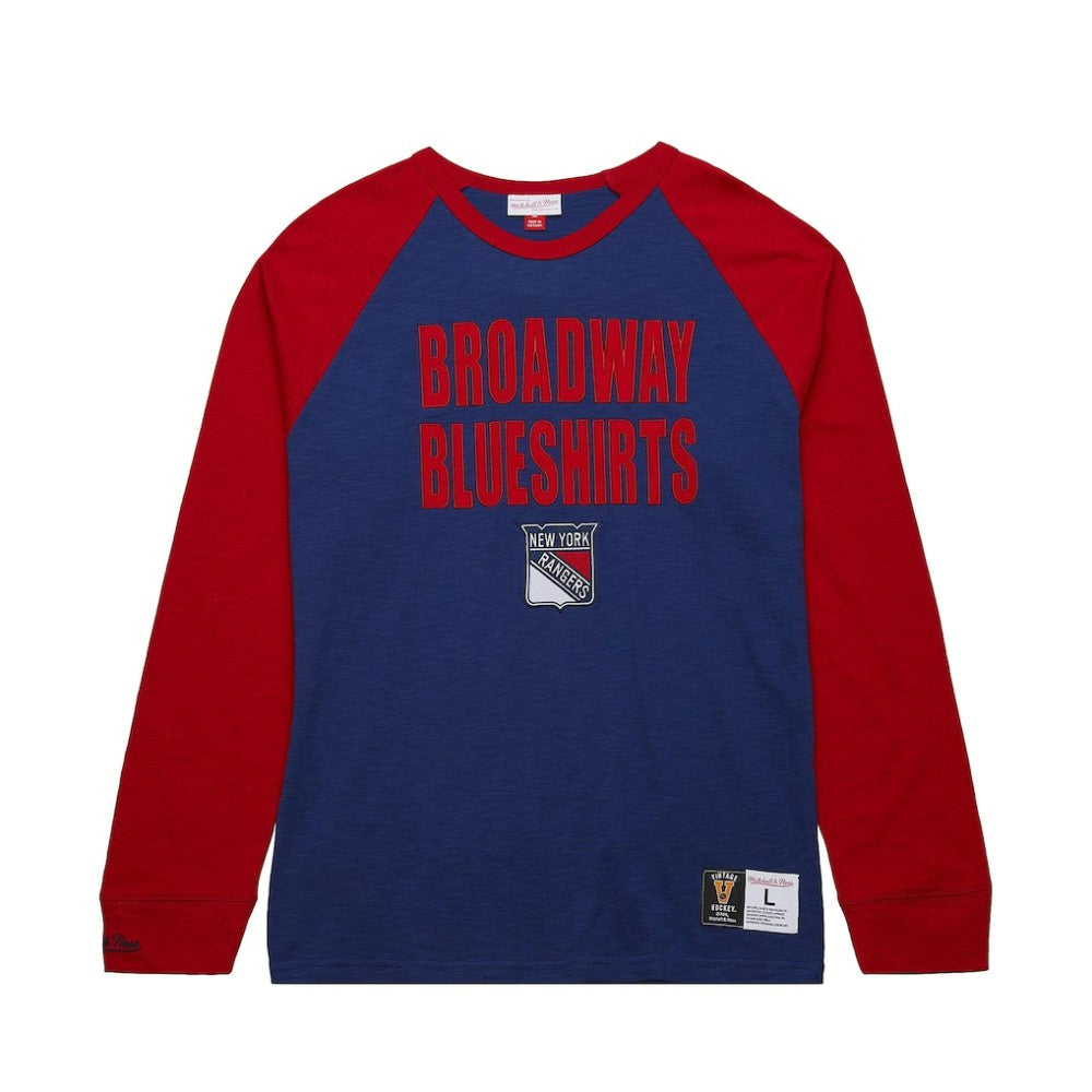 New York Rangers Mitchell & Ness Legendary Slub Raglan Long Sleeve T-Shirt - Blue/Red | US 202122447