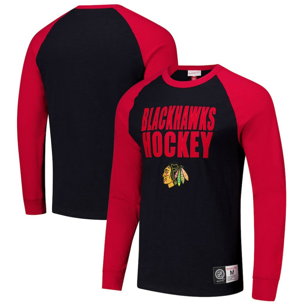 Chicago Blackhawks Mitchell & Ness Legendary Slub Raglan Long Sleeve T-Shirt - Black/Red | US 202122448