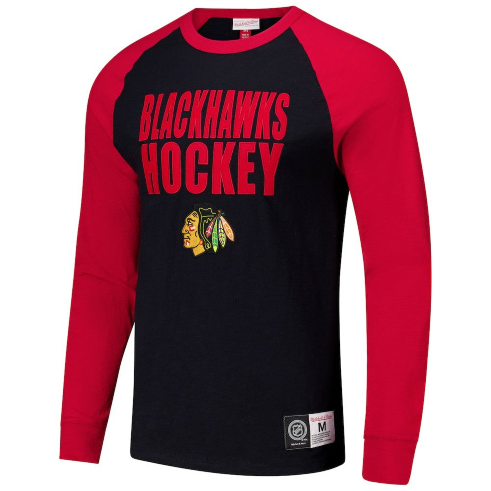 Chicago Blackhawks Mitchell & Ness Legendary Slub Raglan Long Sleeve T-Shirt - Black/Red | US 202122448