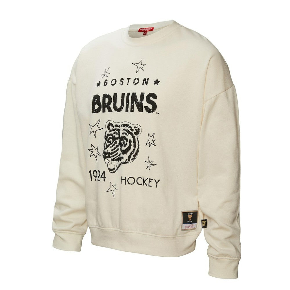 Boston Bruins Mitchell & Ness Women's Logo 3.0 Pullover Sweatshirt - Cream | US 202122451