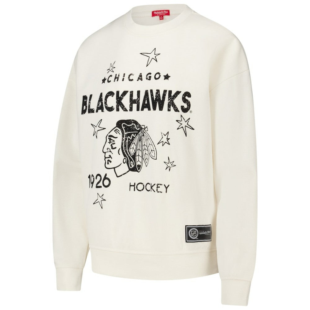 Chicago Blackhawks Mitchell & Ness Women's Logo 3.0 Pullover Sweatshirt - Cream | US 202122453