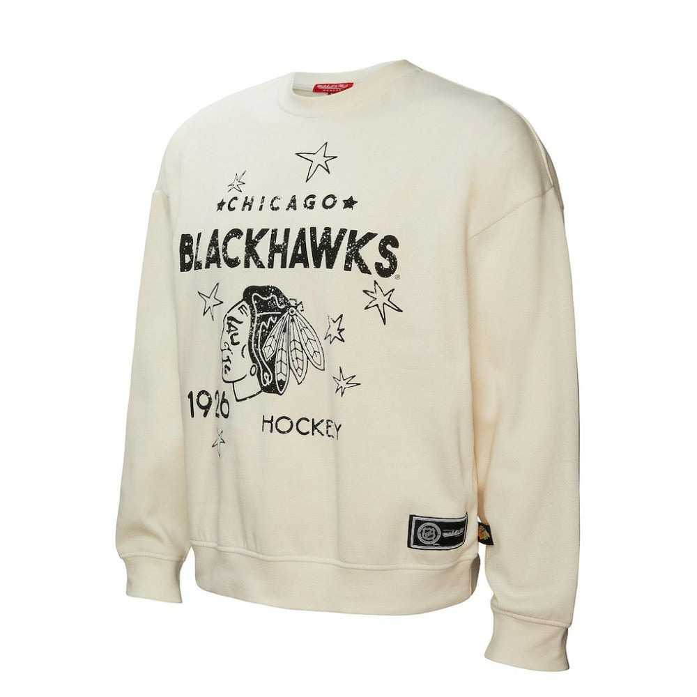 Chicago Blackhawks Mitchell & Ness Women's Logo 3.0 Pullover Sweatshirt - Cream | US 202122453