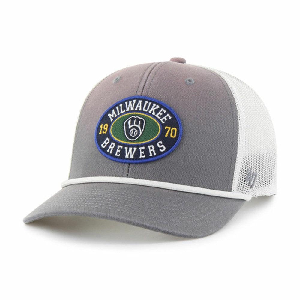 Milwaukee Brewers '47 Tide Sweep Rope Trucker Adjustable Hat - Gray/White Hats
