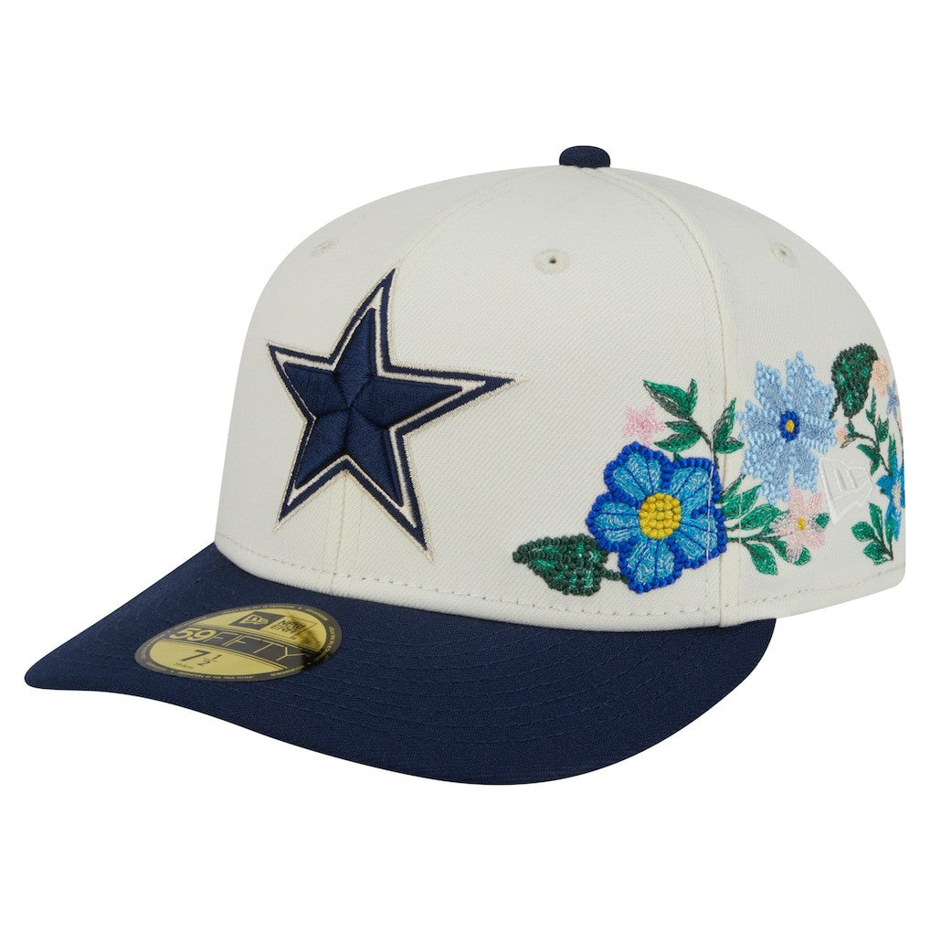 Dallas Cowboys New Era Tonal Florals 59FIFTY Fitted Hat - Cream/Navy Hats