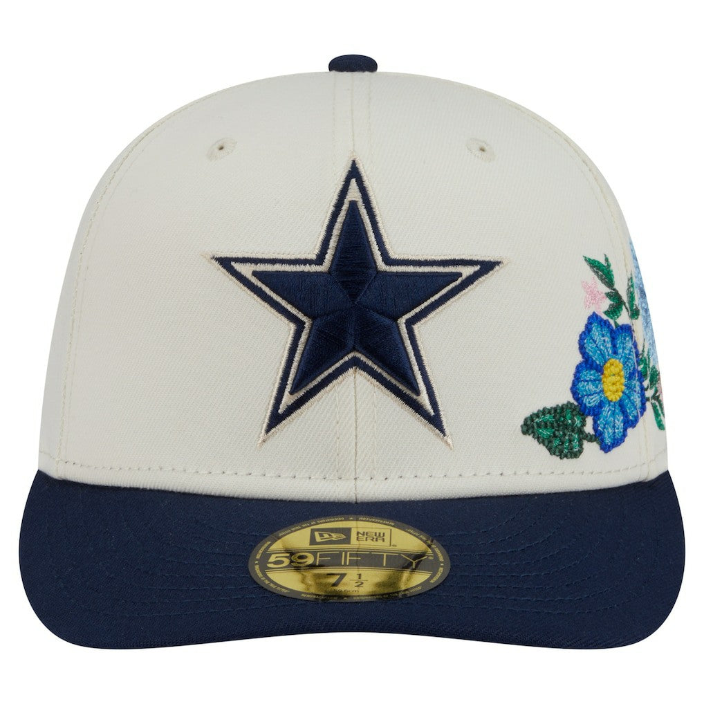 Dallas Cowboys New Era Tonal Florals 59FIFTY Fitted Hat - Cream/Navy Hats