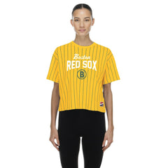 Boston Red Sox New Era Women's 2025 City Connect Pinstripe T-Shirt - Yellow T-shirts