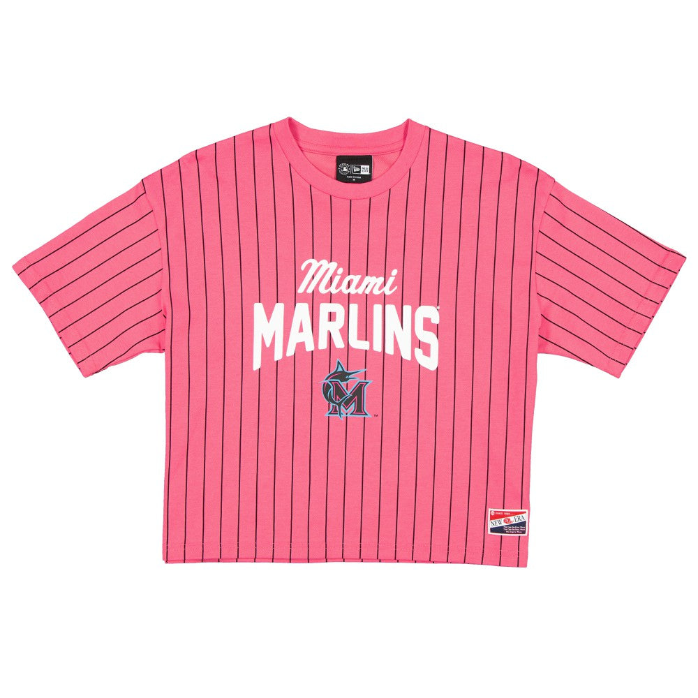 Miami Marlins New Era Women's 2025 City Connect Pinstripe T-Shirt - Pink T-shirts