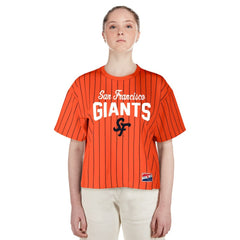 San Francisco Giants New Era Women's 2025 City Connect Boxy Pinstripe T-Shirt - Orange T-shirts