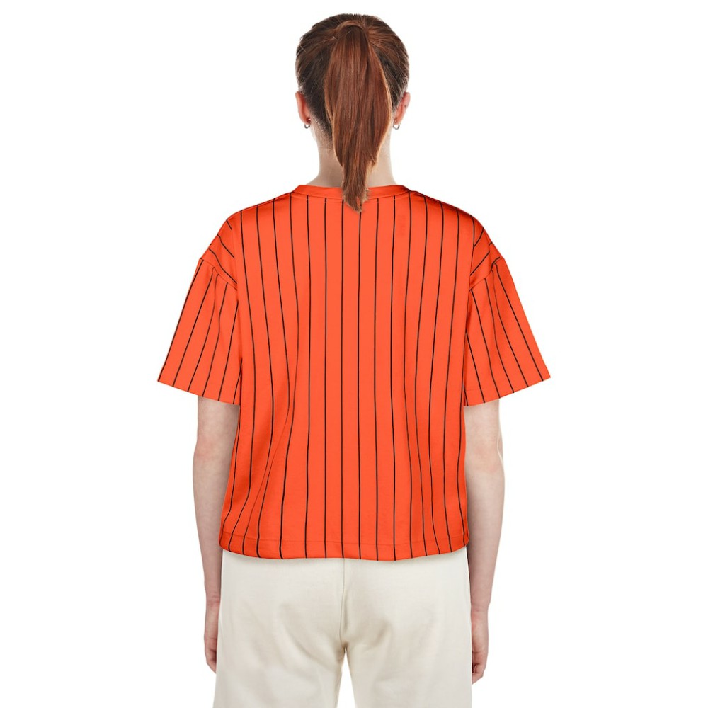 San Francisco Giants New Era Women's 2025 City Connect Boxy Pinstripe T-Shirt - Orange T-shirts