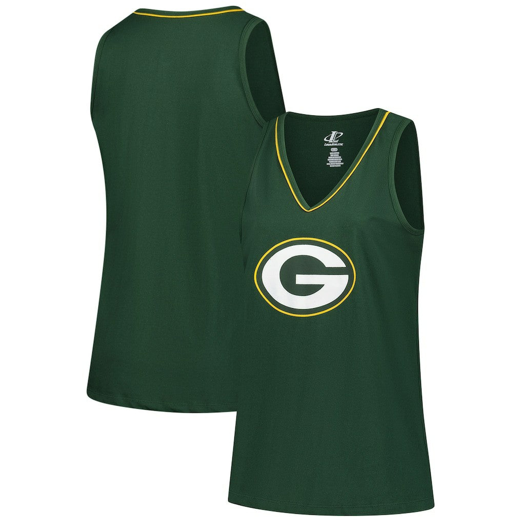 Green Bay Packers Logo Athletic Women's Plus Size Stellar Win V-Neck Tank Top - Green Tops