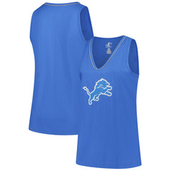 Detroit Lions Logo Athletic Women's Plus Size Stellar Win V-Neck Tank Top - Blue Tops