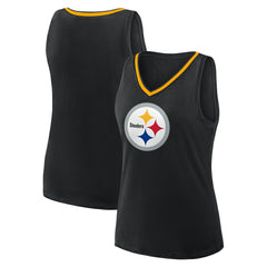 Pittsburgh Steelers Logo Athletic Women's Plus Size Stellar Win V-Neck Tank Top - Black Tops