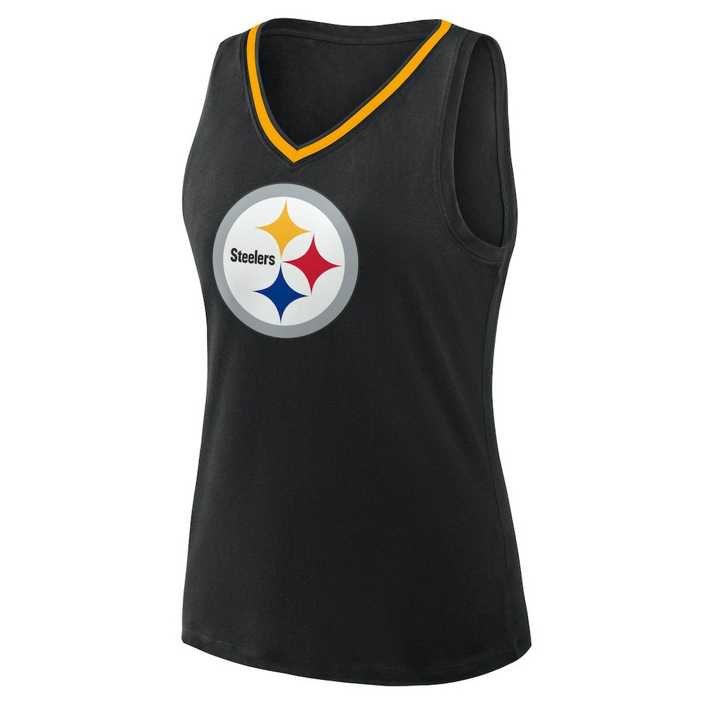 Pittsburgh Steelers Logo Athletic Women's Plus Size Stellar Win V-Neck Tank Top - Black Tops