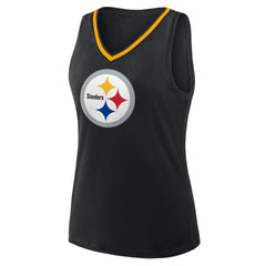 Pittsburgh Steelers Logo Athletic Women's Plus Size Stellar Win V-Neck Tank Top - Black Tops
