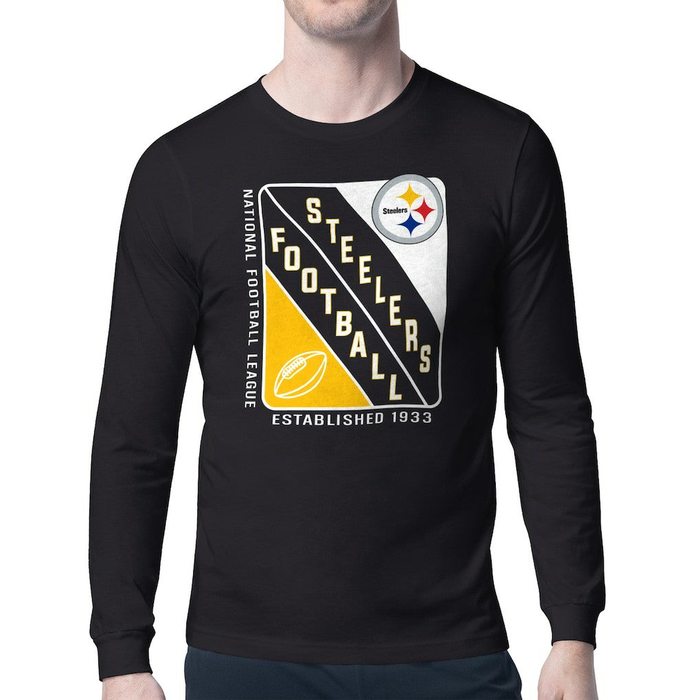 Pittsburgh Steelers Starter Shield Logo Long Sleeve T-Shirt - Black T-shirts