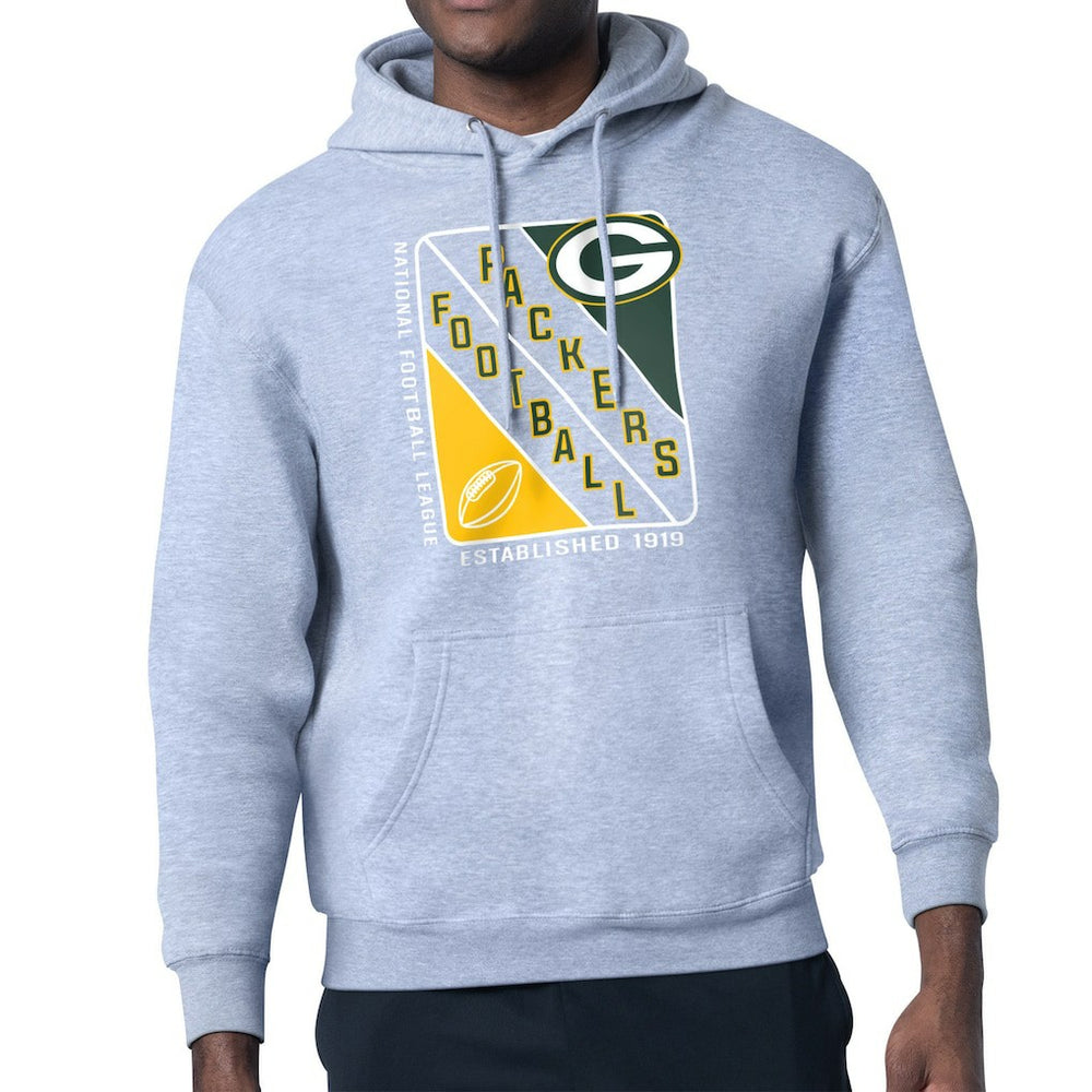 Green Bay Packers Starter Shield Logo Pullover Hoodie - Heather Gray Hoodies