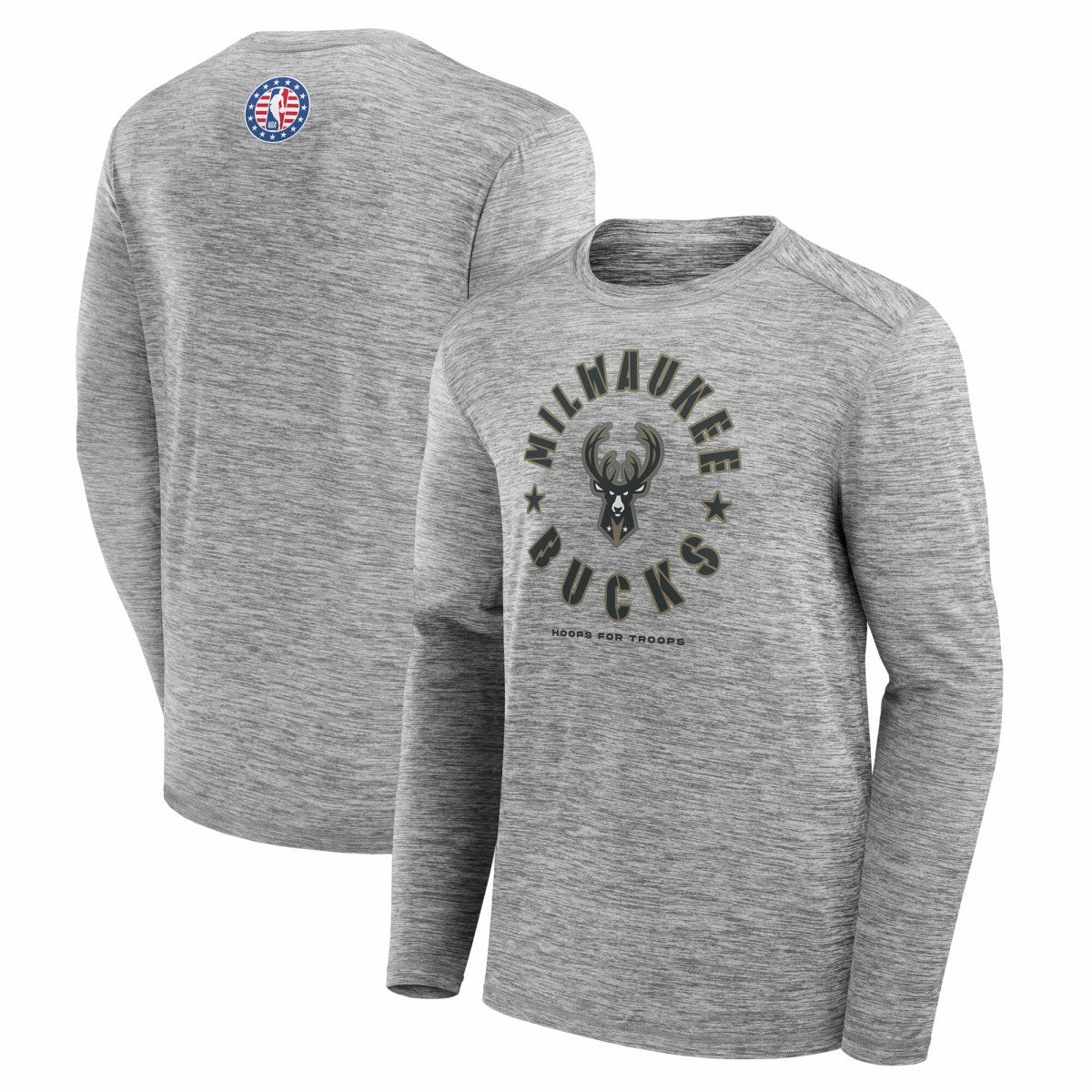 Milwaukee Bucks NBA Hoops for Troops Long Sleeve T-Shirt Heather Gray - Fanatics
