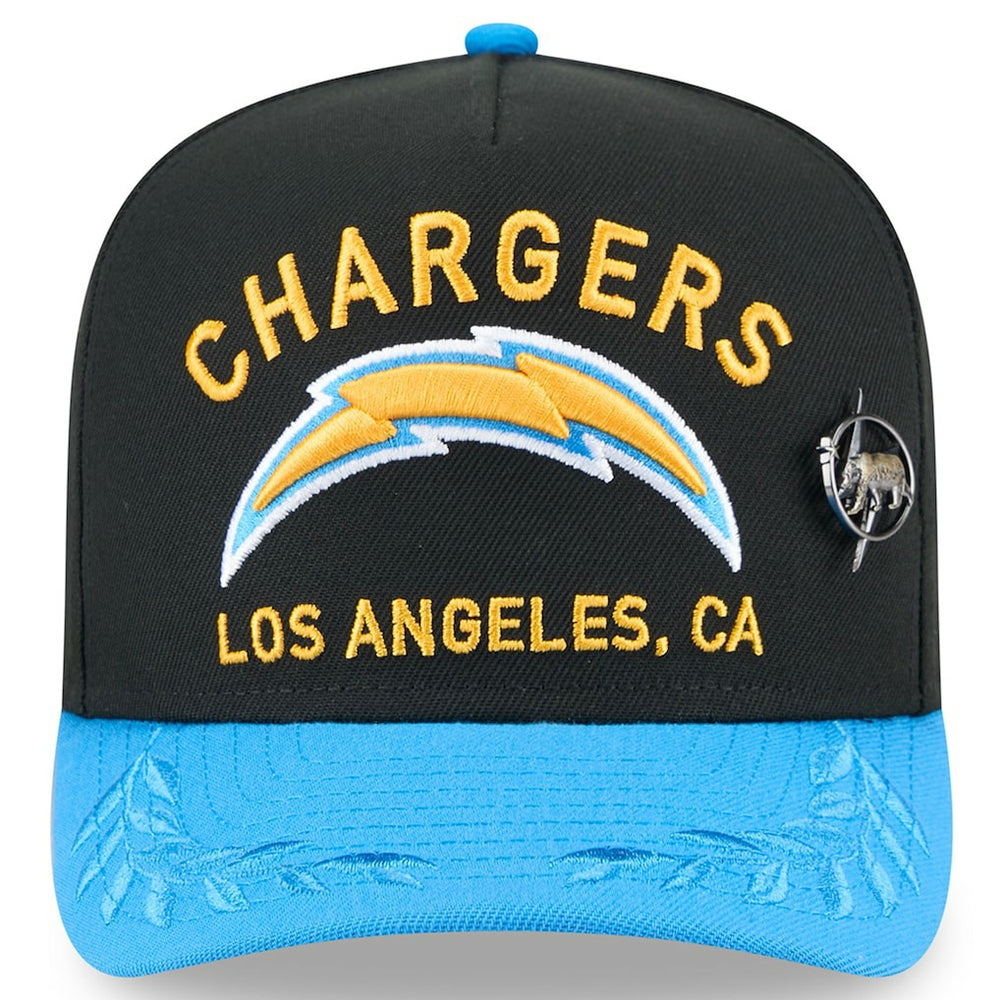 Los Angeles Chargers New Era 2025 NFL Draft On Stage A-Frame 59FIFTY Fitted Hat - Black/Powder Blue Hats