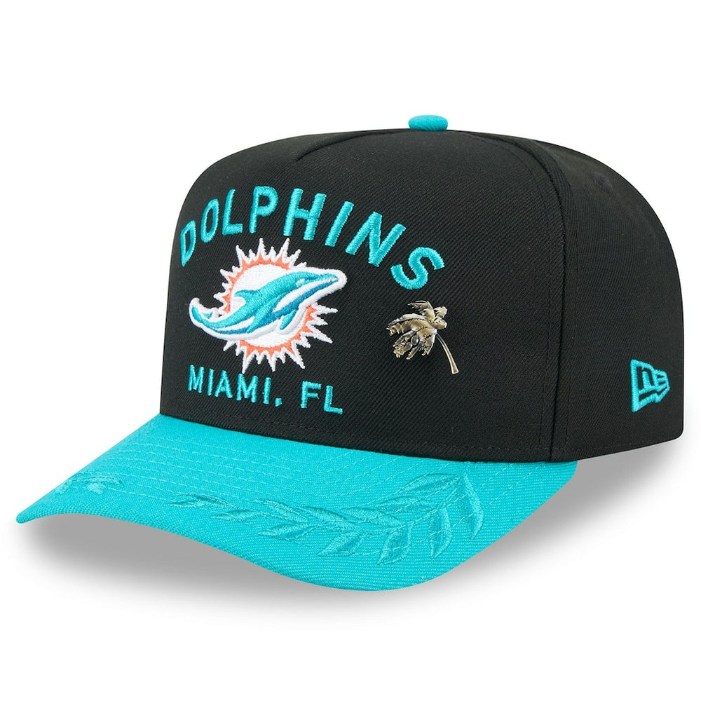 Miami Dolphins New Era 2025 NFL Draft On Stage A-Frame 59FIFTY Fitted Hat - Black/Aqua Hats