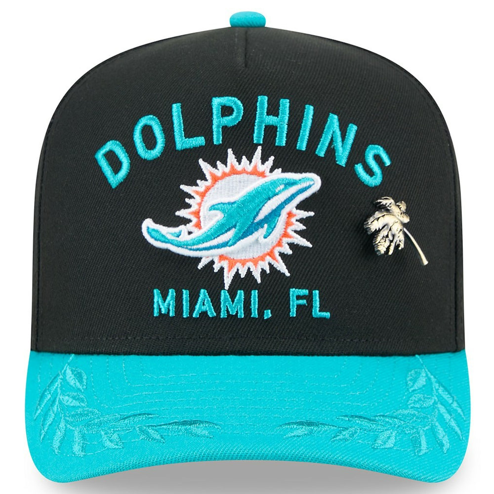 Miami Dolphins New Era 2025 NFL Draft On Stage A-Frame 59FIFTY Fitted Hat - Black/Aqua Hats