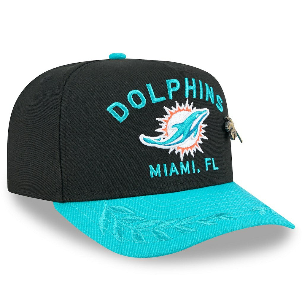 Miami Dolphins New Era 2025 NFL Draft On Stage A-Frame 59FIFTY Fitted Hat - Black/Aqua Hats