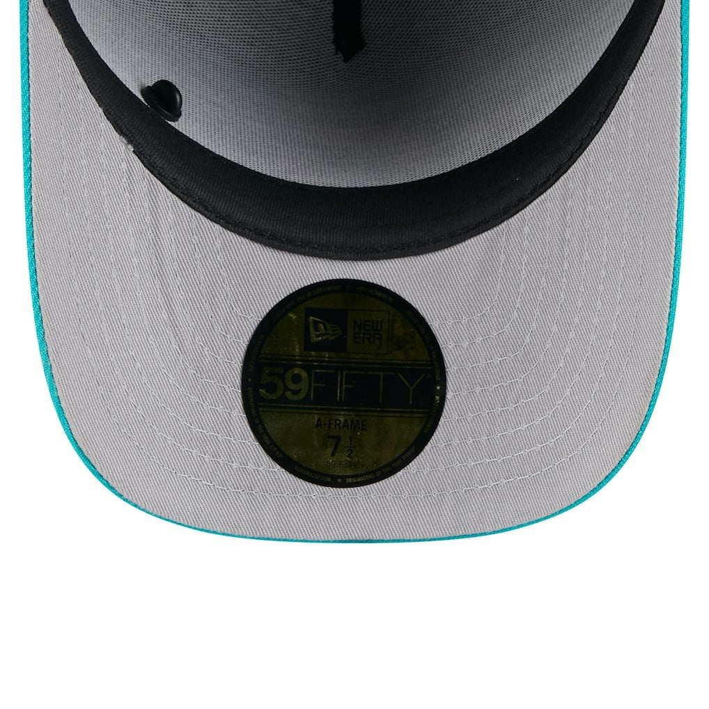 Miami Dolphins New Era 2025 NFL Draft On Stage A-Frame 59FIFTY Fitted Hat - Black/Aqua Hats