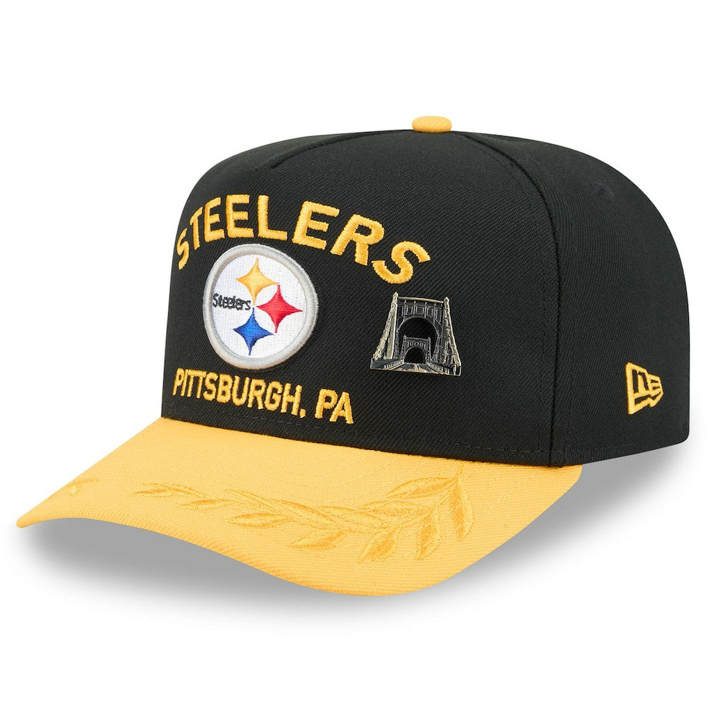 Pittsburgh Steelers New Era 2025 NFL Draft On Stage A-Frame 59FIFTY Fitted Hat - Black/Gold Hats