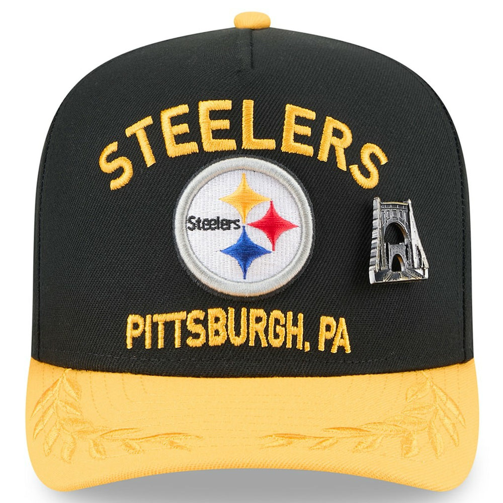 Pittsburgh Steelers New Era 2025 NFL Draft On Stage A-Frame 59FIFTY Fitted Hat - Black/Gold Hats