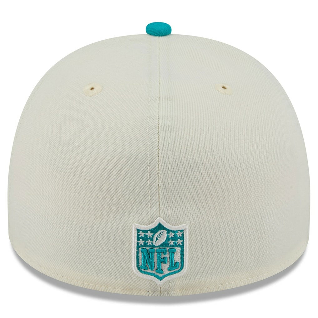 Miami Dolphins New Era 2025 NFL Draft A-Frame 59FIFTY Fitted Hat - Cream/Aqua Hats