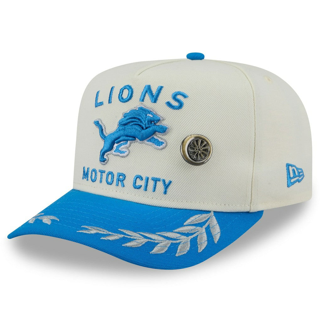 Detroit Lions New Era 2025 NFL Draft A-Frame 59FIFTY Fitted Hat - Cream/Blue Hats