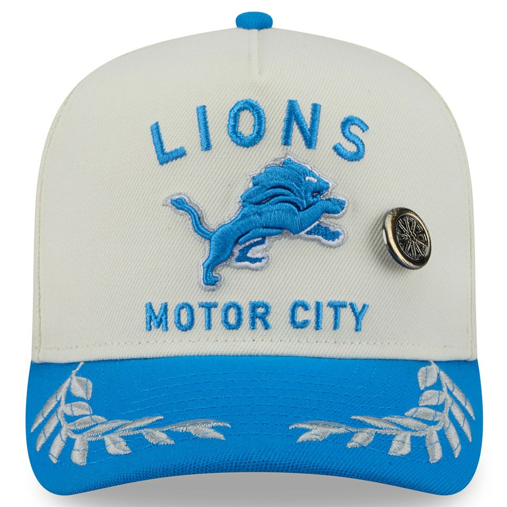 Detroit Lions New Era 2025 NFL Draft A-Frame 59FIFTY Fitted Hat - Cream/Blue Hats