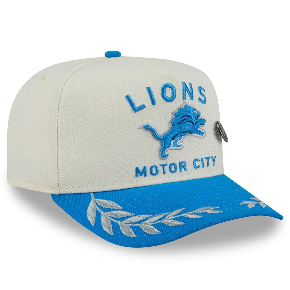 Detroit Lions New Era 2025 NFL Draft A-Frame 59FIFTY Fitted Hat - Cream/Blue Hats