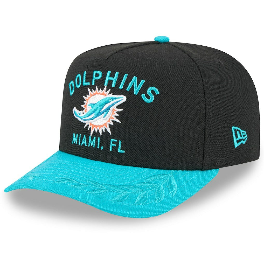 Miami Dolphins New Era 2025 NFL Draft A-Frame 9FIFTY Snapback Hat - Black/Aqua Hats